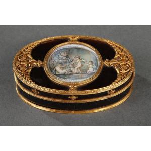 Tortoiseshell And Gold Box With Miniature On Ivory. Late 18th Century.