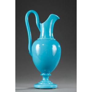 A Charles X Blue Opaline Ewer. Restauration. 