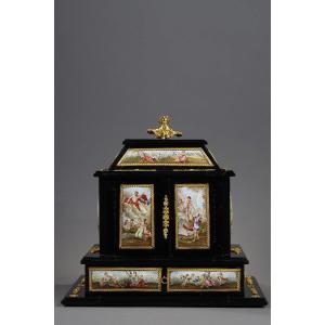 A 19th Century Autrian Ormolu And Enamel-mounted Black Wood Cabinet. 
