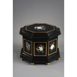 Mid-19th Century Jewellery Black Box With Pietra Dura Plates. 