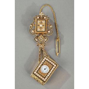 A 19th Century Gold And Enamel Watch With Associated Chatelaine. 
