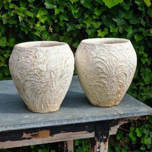 Pair Of White Cast Stone Planters