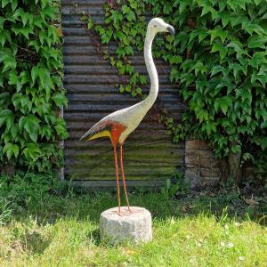 Large Pink Flamingo In Reconstituted Stone