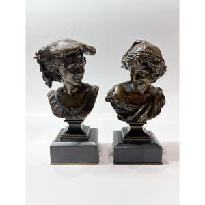 Pair Of Busts The Laughing Neapolitan And The Laughing Neapolitan Signed Carpeaux 