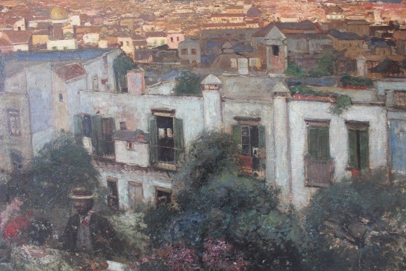 " Heinrich Hermanns " Dipinto raffigurante Veduta di Napoli, olio su tela -photo-7