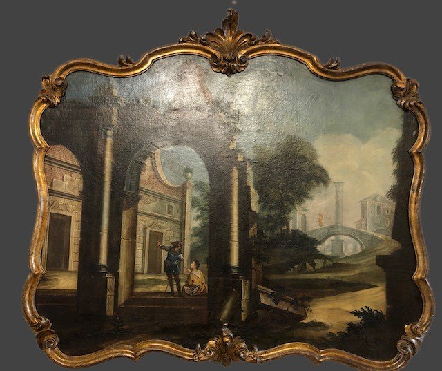 COPPIA DI DIPINTI RAFFIGURANTI CAPRICCI ARCHITETTONICI -photo-2