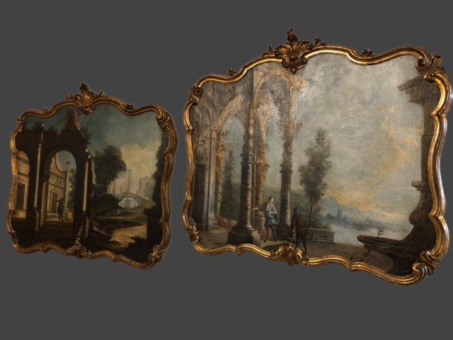 COPPIA DI DIPINTI RAFFIGURANTI CAPRICCI ARCHITETTONICI -photo-4