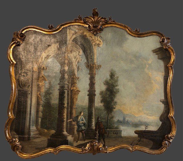 COPPIA DI DIPINTI RAFFIGURANTI CAPRICCI ARCHITETTONICI -photo-2