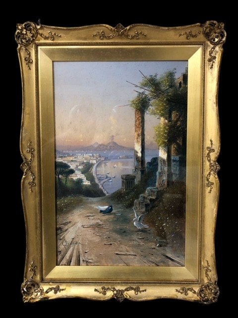 ACQUERELLO " VEDUTA DI NAPOLI " F.TO G.BATTISTA-photo-2