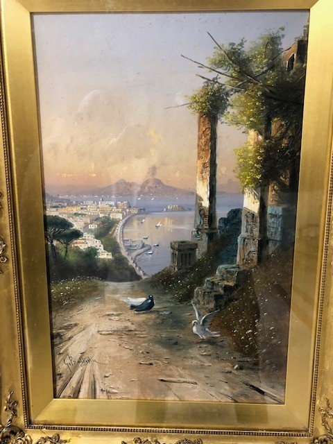 ACQUERELLO " VEDUTA DI NAPOLI " F.TO G.BATTISTA-photo-4
