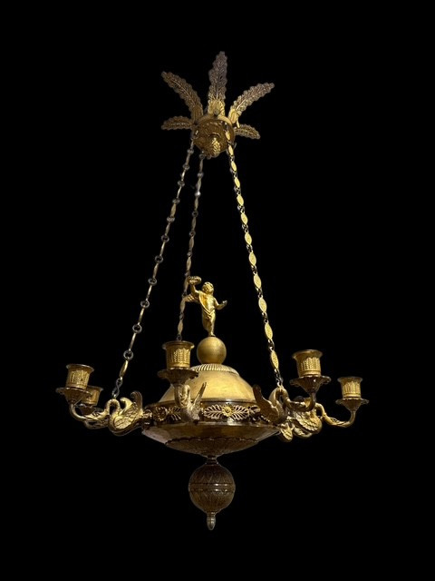 Lampadario in bronzo dorato