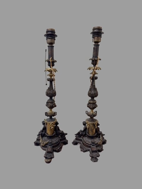 Coppia di lampade in bronzo -photo-2