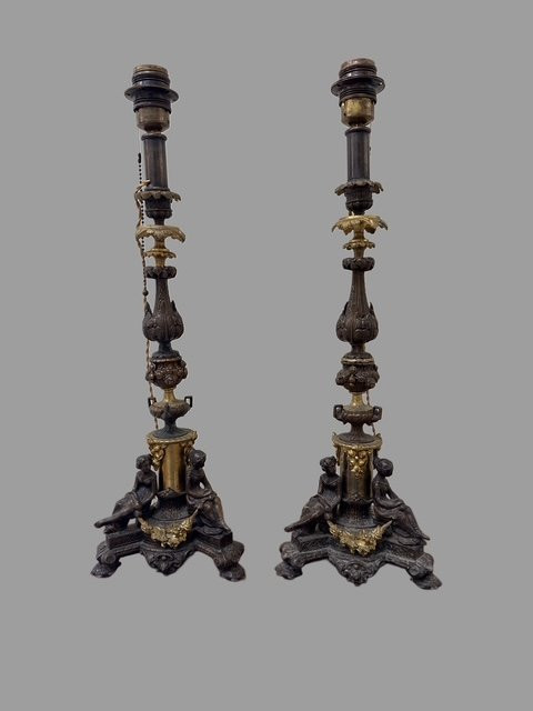 Coppia di lampade in bronzo -photo-3