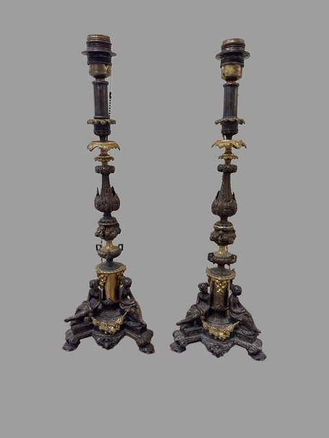 Coppia di lampade in bronzo -photo-7