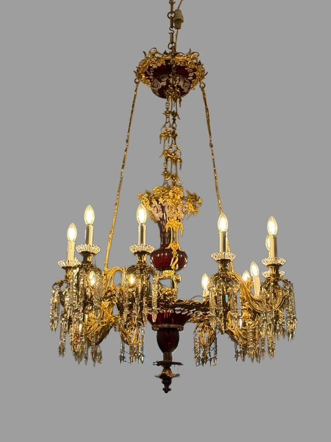 Importante lampadario in bronzo e cristallo-photo-3