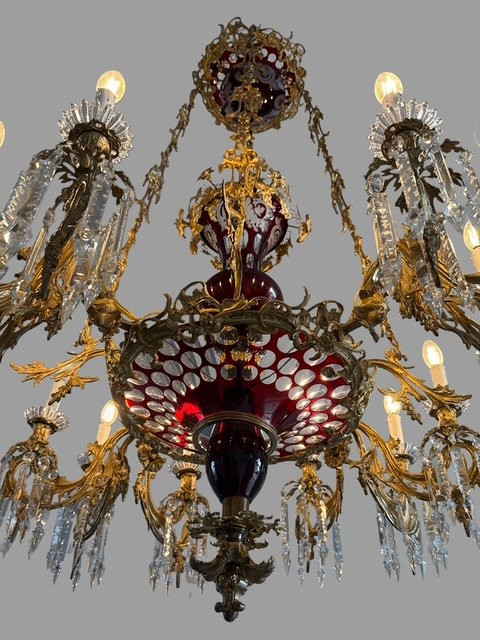 Importante lampadario in bronzo e cristallo-photo-4