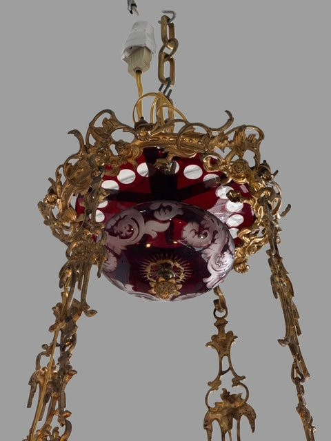 Importante lampadario in bronzo e cristallo-photo-2