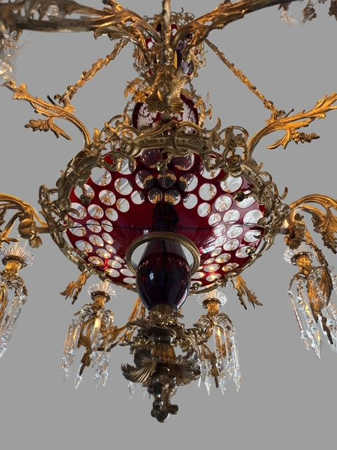 Importante lampadario in bronzo e cristallo-photo-3