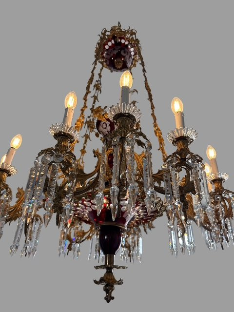 Importante lampadario in bronzo e cristallo-photo-5
