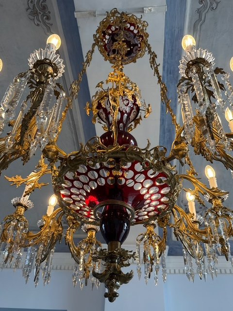 Importante lampadario in bronzo e cristallo-photo-6