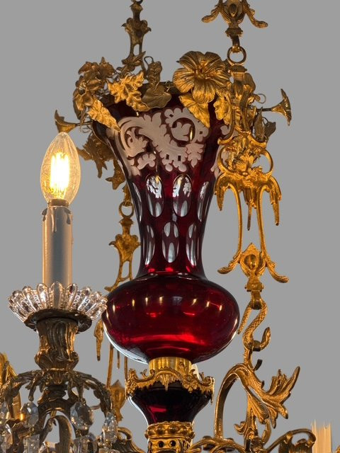 Importante lampadario in bronzo e cristallo-photo-7