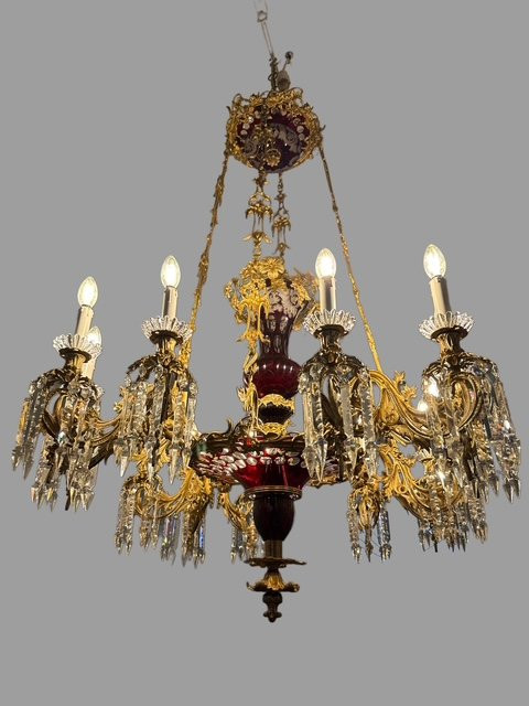 Importante lampadario in bronzo e cristallo-photo-8