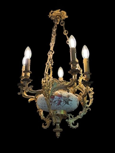 Lampadario in bronzo dorato. -photo-2