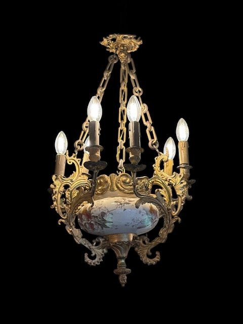 Lampadario in bronzo dorato. -photo-6