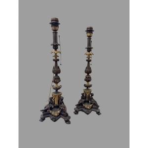 Coppia di lampade in bronzo 