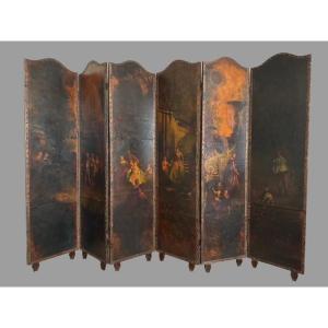 Paravento dipinto a sei pannelli 