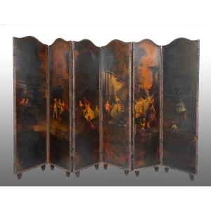 Paravento dipinto a sei pannelli 