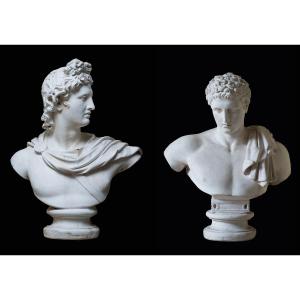 Coppia di busti in scagliola