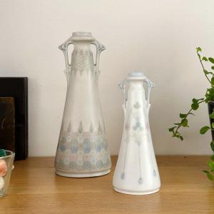 Pair Of Small Soliflore Vases - Art Nouveau - Marked Marmorzellan On The Reverse