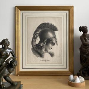 Profile Of A Greek Warrior - After Girodet - Lithograph, Early 19th Century