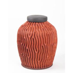 Ceramic Striated Box By Emmanuel Peccatte