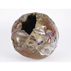 Open Sphere Sculpture In Glazed Stoneware By Bernard Dejonghe