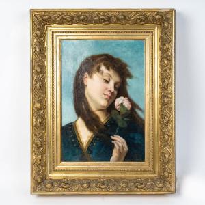 Portrait Of A Woman With A Rose By Gustave Boulanger (paris, 1824 – 1888)