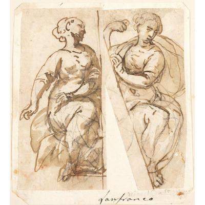 Ècole Italienne Du XVII Siècle, étude De Deux Figures Féminines
