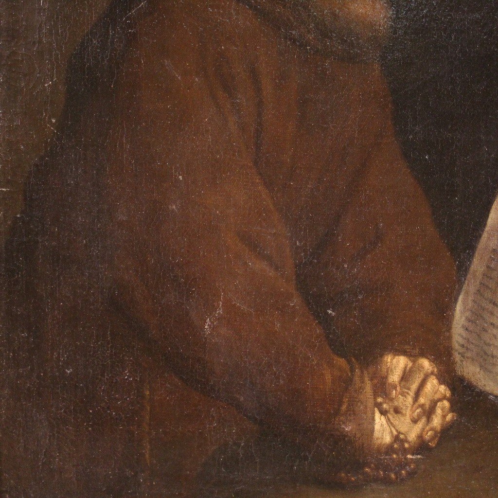 Antico dipinto italiano del XVII secolo, San Francesco-photo-3