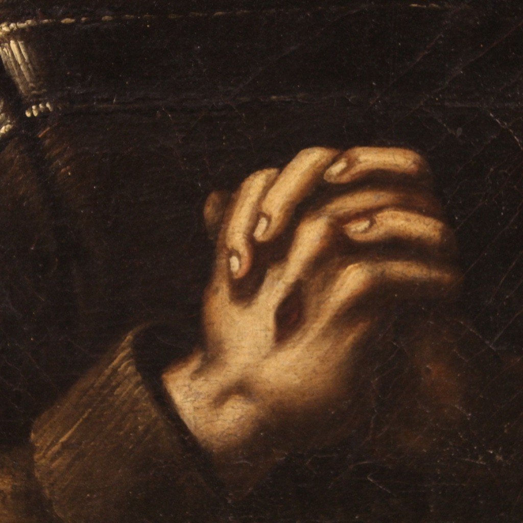 Antico dipinto religioso San Francesco in estasi del XVIII secolo-photo-1