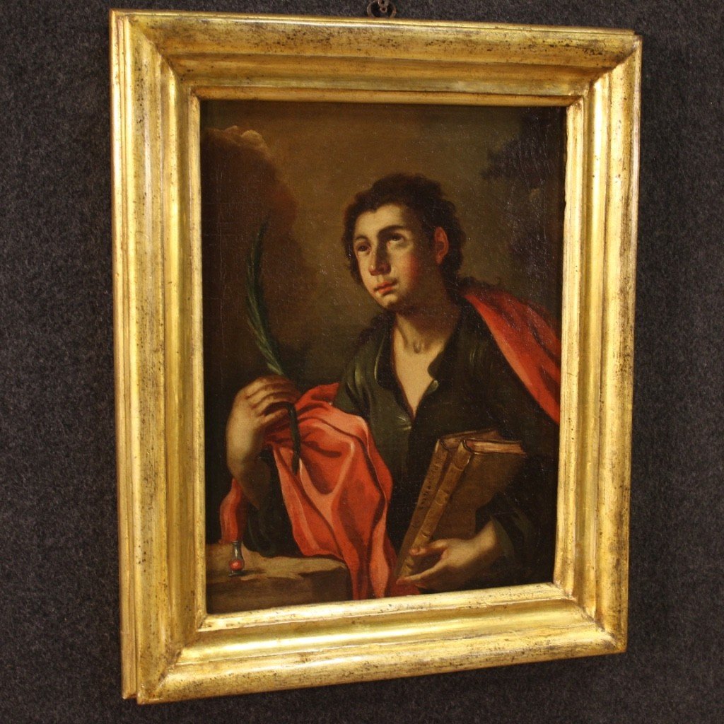 Antico dipinto italiano religioso San Pantaleone del XVIII secolo-photo-3