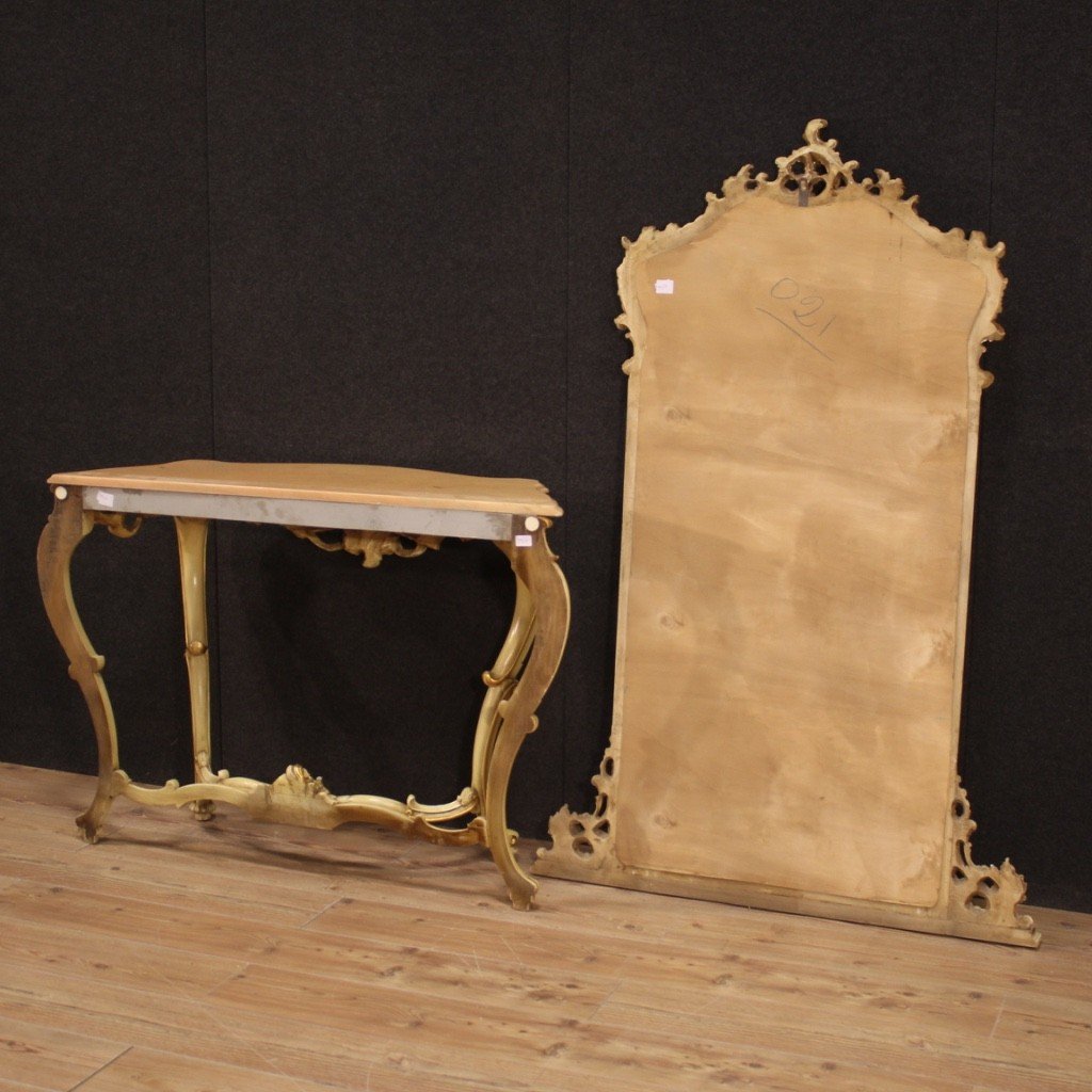 Grande console con specchiera laccata in stile Luigi XV-photo-1