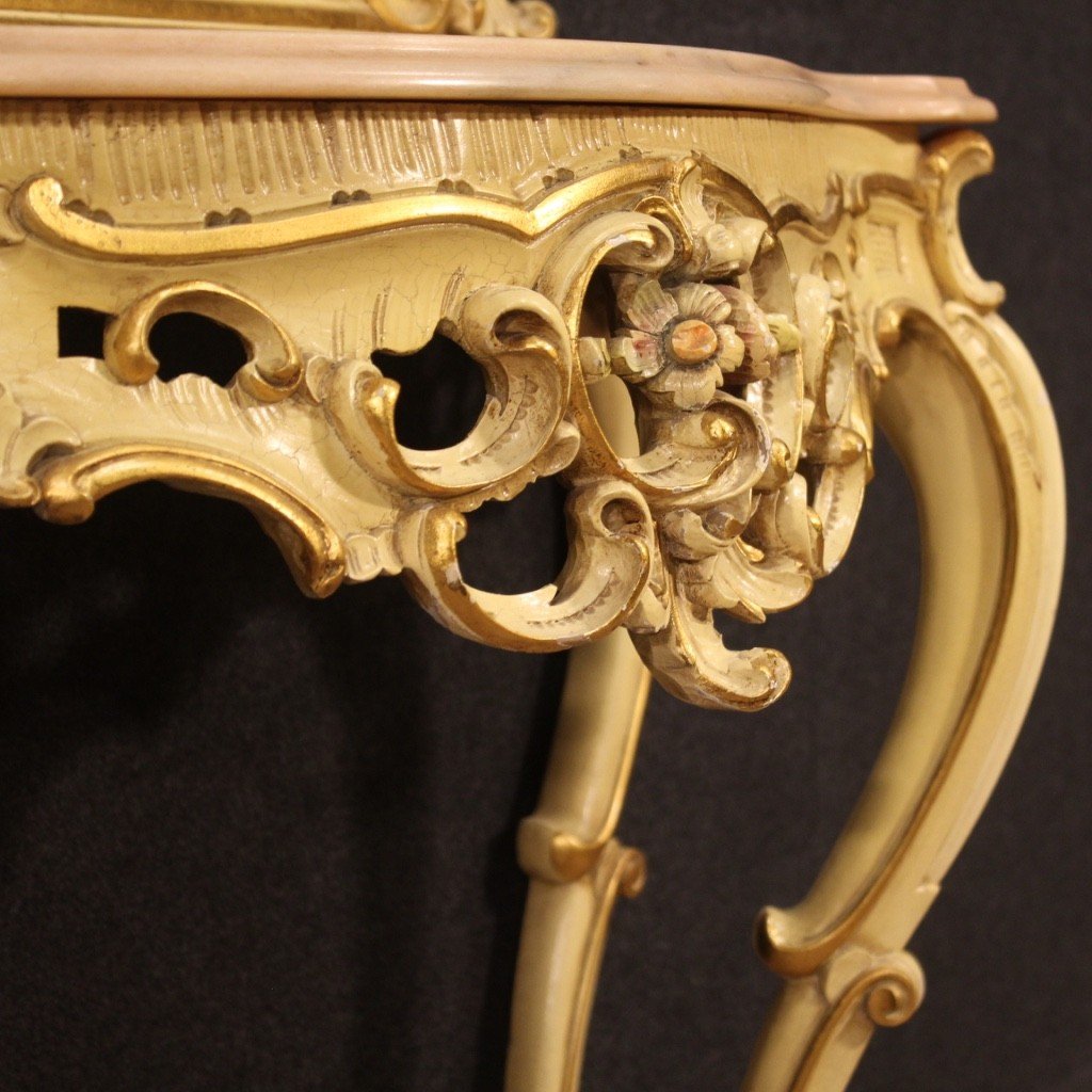 Grande console con specchiera laccata in stile Luigi XV-photo-3
