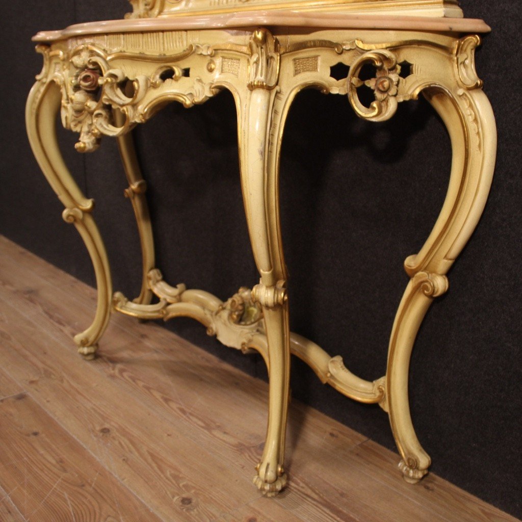Grande console con specchiera laccata in stile Luigi XV-photo-4