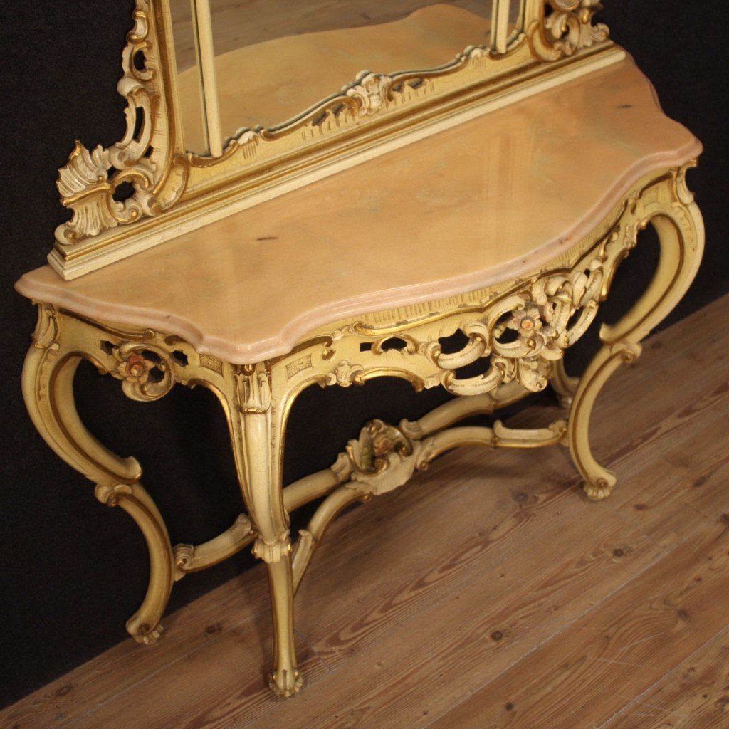 Grande console con specchiera laccata in stile Luigi XV-photo-7