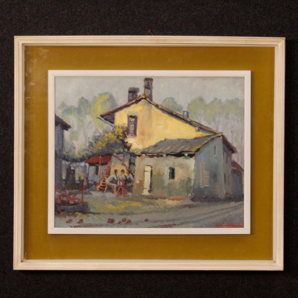 Dipinto italiano olio su tavoletta scena popolare firmato-photo-2