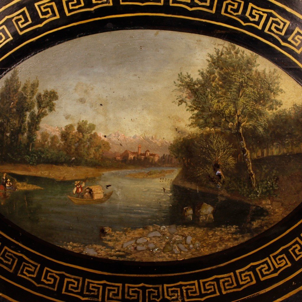 Tavolino inglese laccato e dipinto del XX secolo-photo-4
