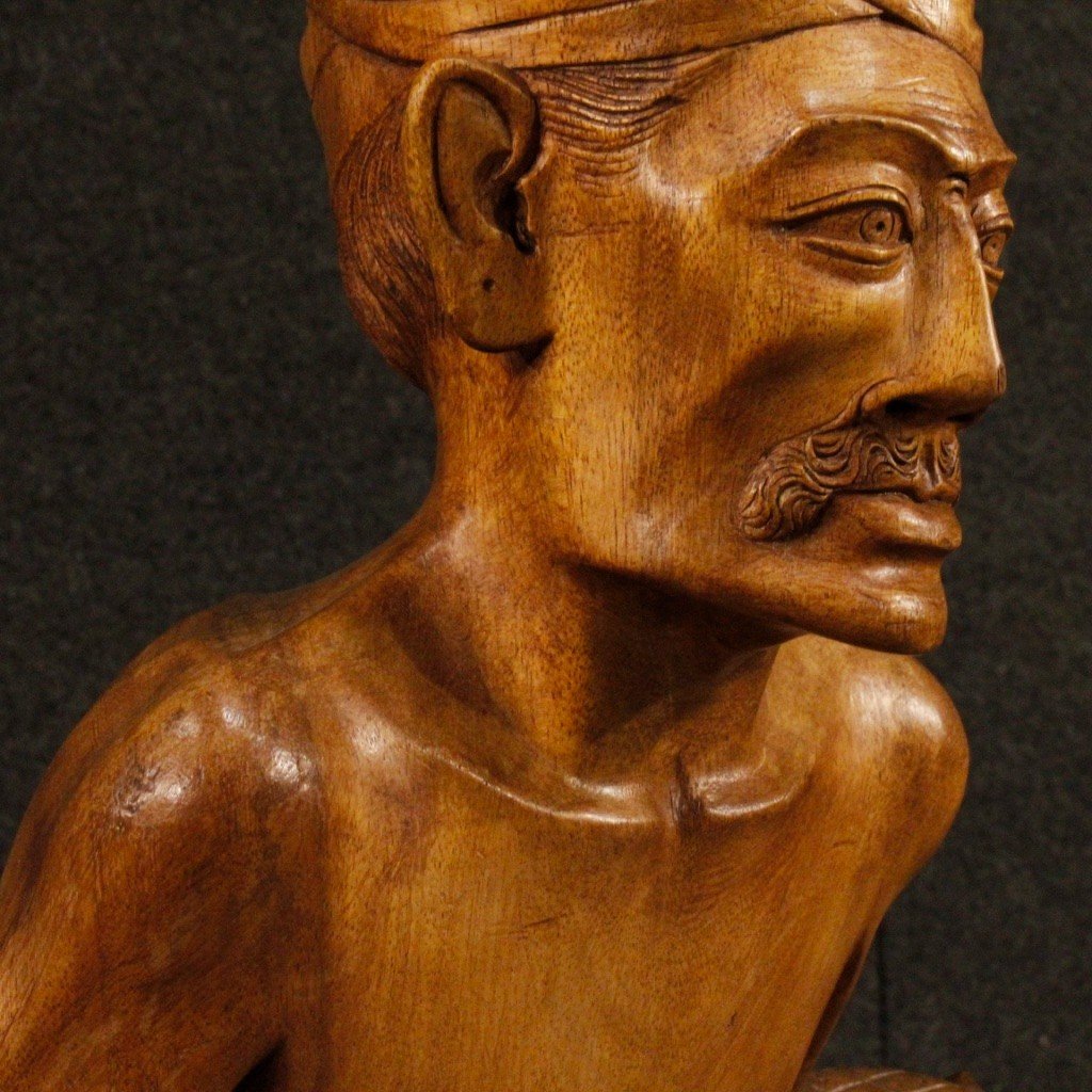 Scultura indiana personaggio in legno esotico del XX secolo-photo-6