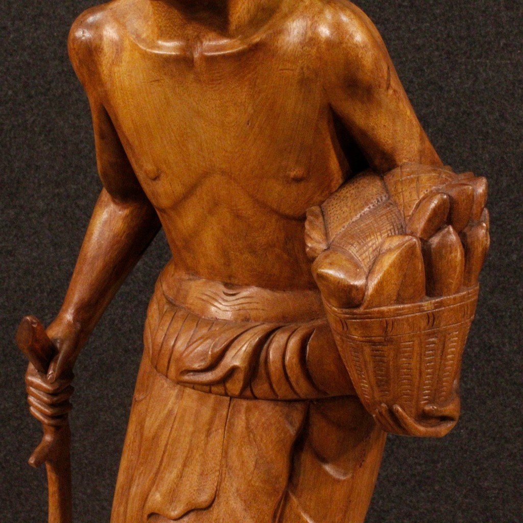 Scultura indiana personaggio in legno esotico del XX secolo-photo-8