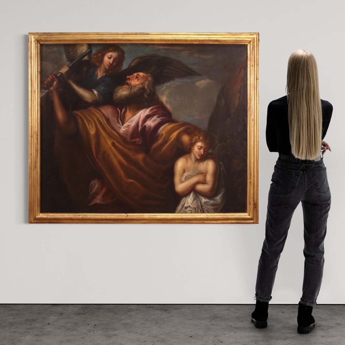 Grande dipinto religioso del XVII secolo, il sacrificio di Isacco-photo-3